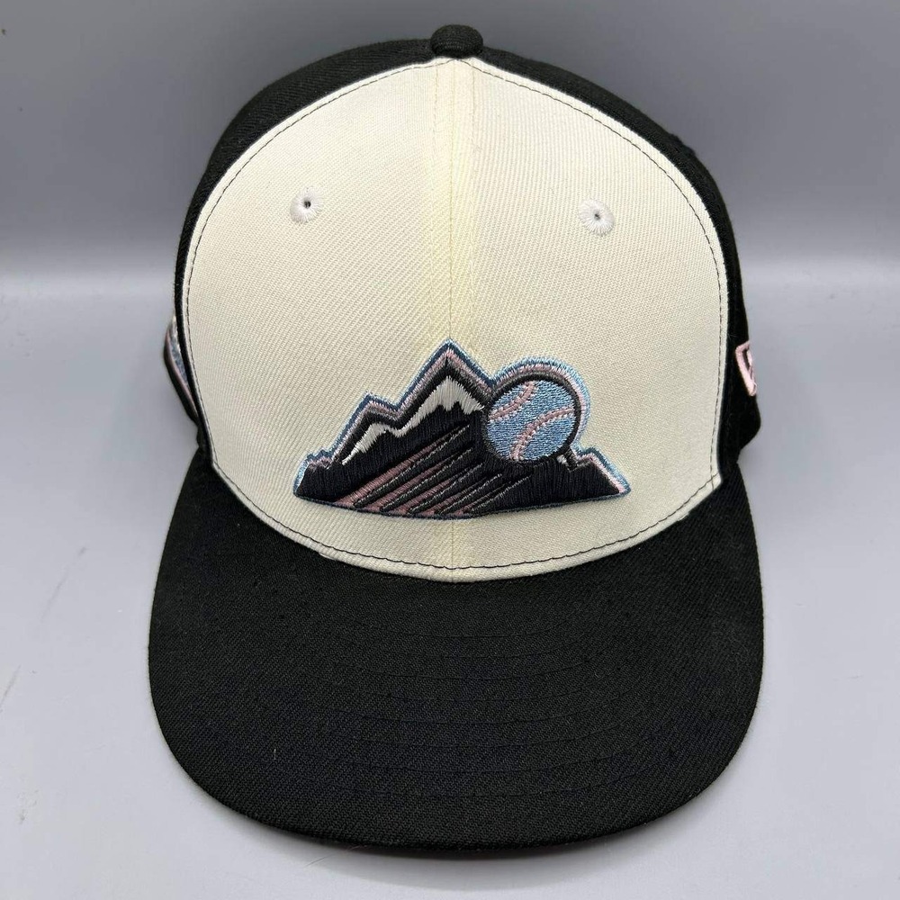 Colorado Rockies MLB Hat Men 7 3/8 White Black 59Fifty New Era Fitted Cap